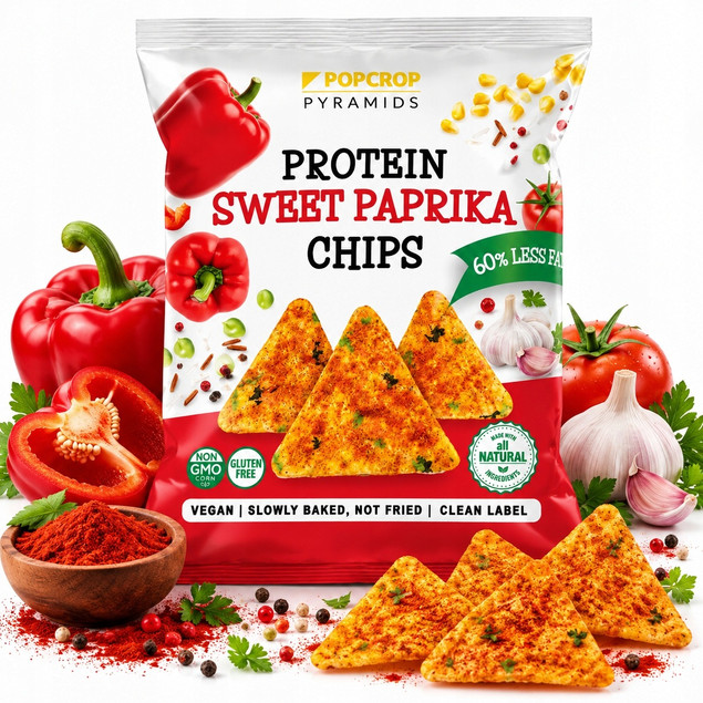 POPCROP Piramidki Chipsy Proteinowe Słodka Papryka Bezglutenowe 60g