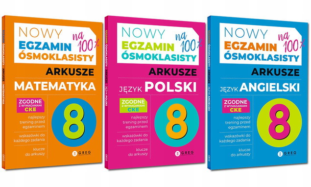 3x Arkusze egzamin ósmoklasisty – matematyka, polski, angielski | Greg