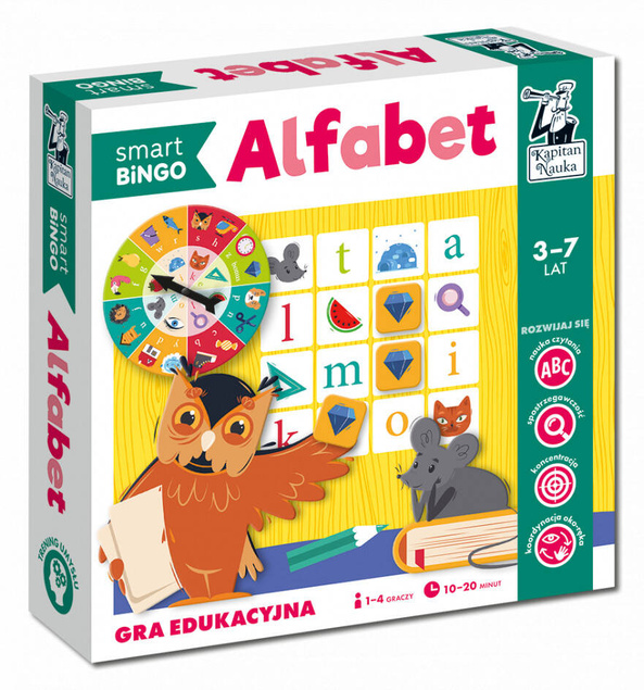 Smart Bingo ALFABET Gra Edukacyjna Rozwijaj Słownictwo 3+ Kapitan Nauka