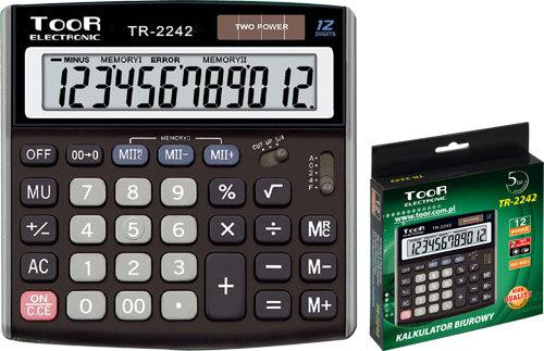 Kalkulator biurowy TooR ELECTRONIC TR-2242, 12-pozycyjny, podwójna pamięć