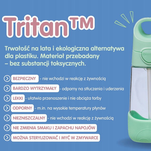 B.box Bidon ze Słomką Tritan Spearmint 450 ml Butelka dla Dzieci do Szkoły