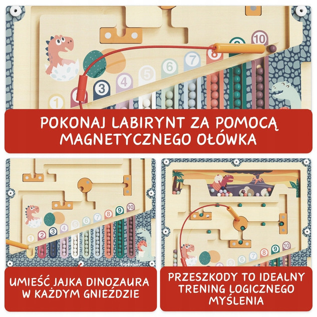 TopBright Układanka Magnetyczna Jaja Dinozaura 3+ | Gra Logiczna Labirynt z Rysikiem