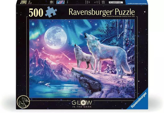 Puzzle Ravensburger 500 el. świecące - Wilk w zorzy polarnej