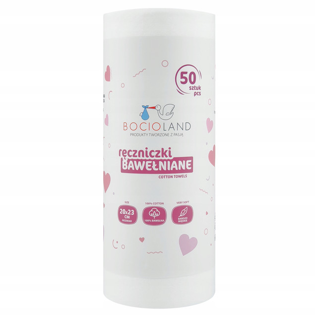 Bocioland ręczniczki bawełniane jednorazowe dla niemowląt 20x23 cm, 50 szt.