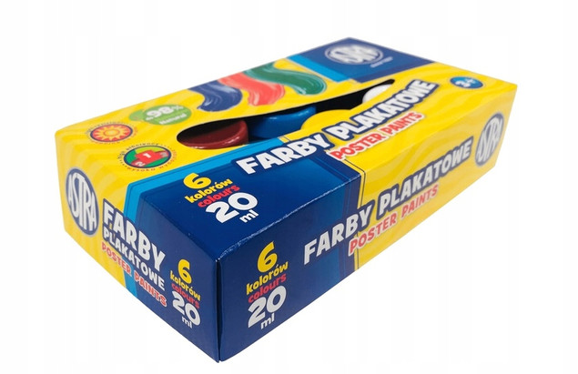 Farby Szkolne Plakatowe Do Prac Plastycznych Dla Dzieci 6 kol 20ml 3+ Astra