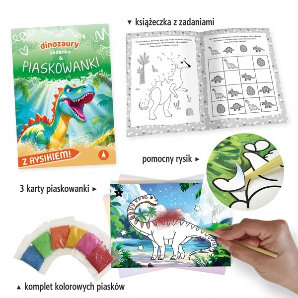Zadanka i Piaskowanki DINOZAURY z Piaskiem i Rysikiem 5+ Skrzat