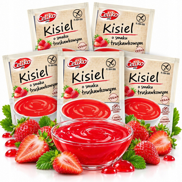 Kisiel Truskawkowy BEZ CUKRU Bezglutenowy CELIKO 5x40g
