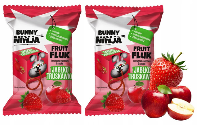 BUNNY NINJA Przekąska Owocowa JABŁKO TRUSKAWKA Fruit Fluk 15g x2