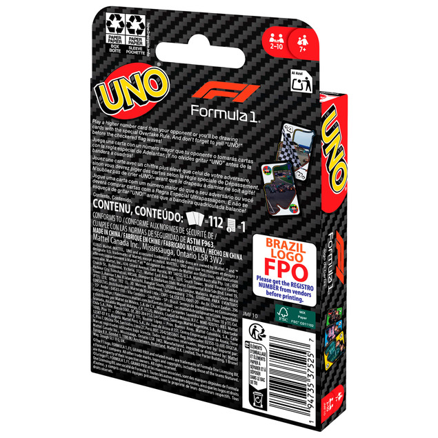 Uno Formuła 1 Mattel