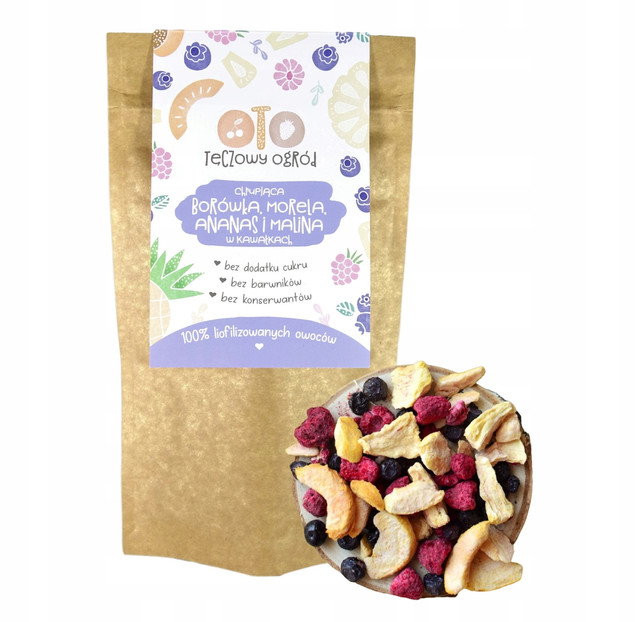 OtoLandia Tęczowy Ogród Borówka, morela, ananas i malina liofilizowane w kawałkach 20 g