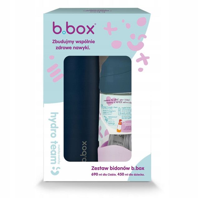 b.box Zestaw: Bidon ze Słomką 450ml + Butelka Termiczna 690ml