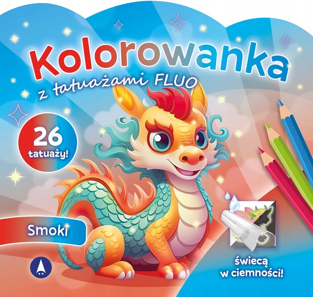 MALOWANKI KOLOROWANKI Z NAKLEJKAMI KOLOROWANKA Z TAUAŻAMI SMOKI FLUO