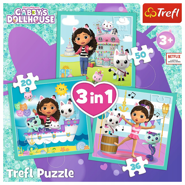 Puzzle 3w1 Układanka KOCI DOMEK GABI Aktywności Gabi 3+ Trefl 34871