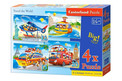 Puzzle 4w1 Układanka Podróż POJAZDY Helikopter Statek Kolejka Autobus 3+