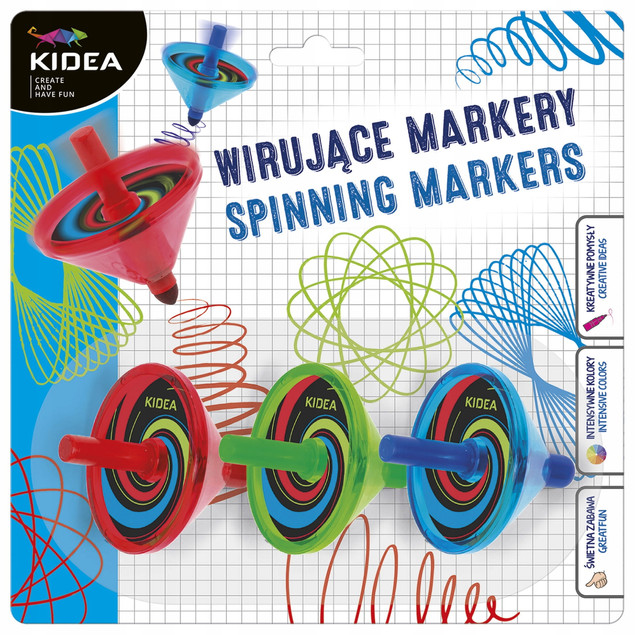 Wirujące Flamastry Markery 3 Kolory Bączki Szkolne Kidea