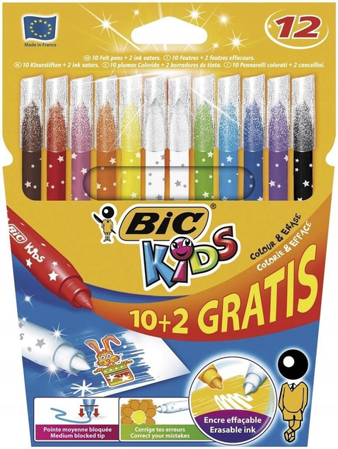BIC KIDS Magic Flamastry Mazaki Pisaki Magiczne z WYMAZYWACZEM 12 Kolorów