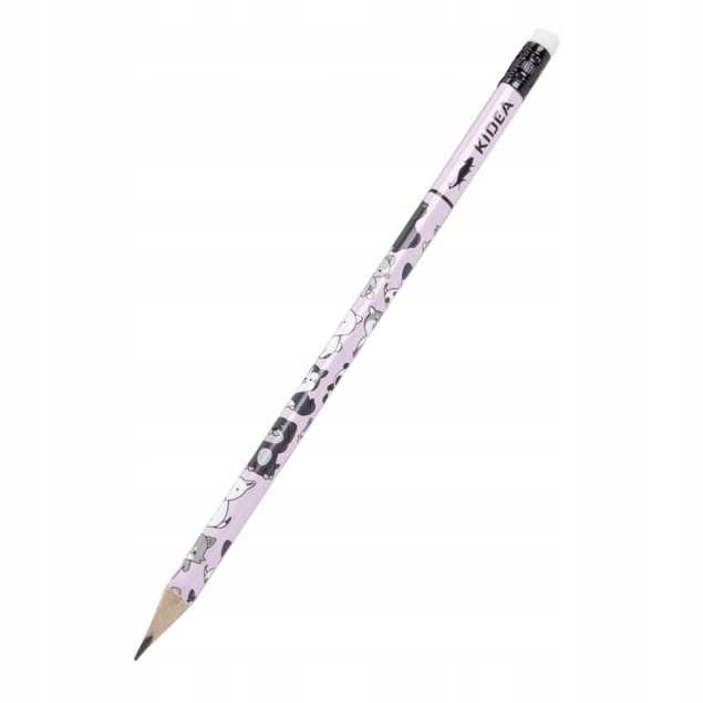 Ołówek Szkolny Trójkątny Z Gumką Twardość HB PASTELOWY ZWIERZĘTA Kidea x3