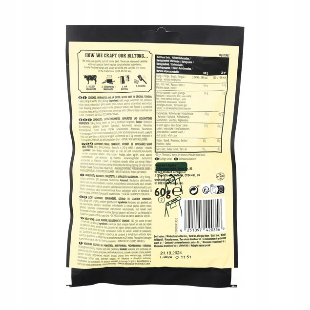Suszona wołowina Jack Link's Biltong Original 60 g - Opakowanie