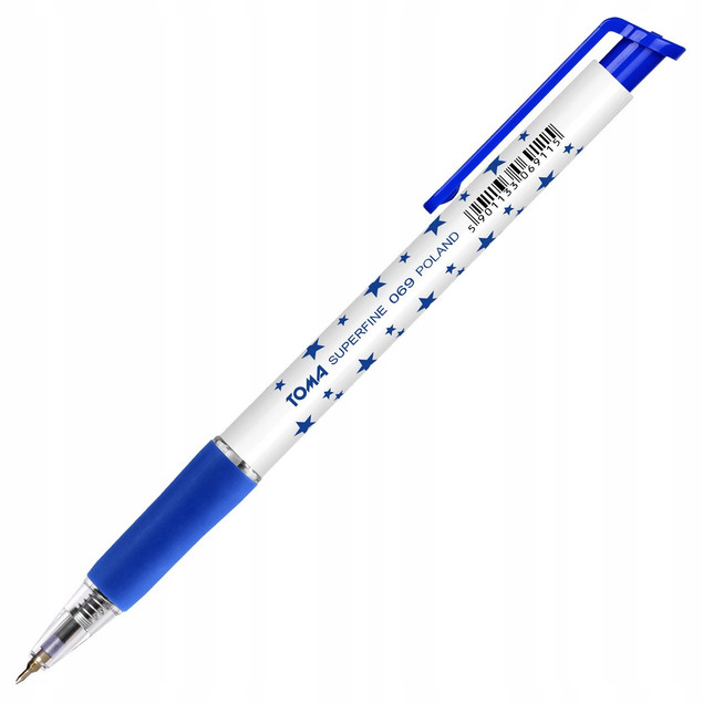 Długopis Biurowy Automatyczny Niebieski Superfine W Gwiazdki 0,5mm TOMA x3
