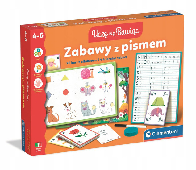Gra Planszowa Clementoni UCZĘ SIĘ BAWIĄC Zabawy z Pismem 4-6 Lat