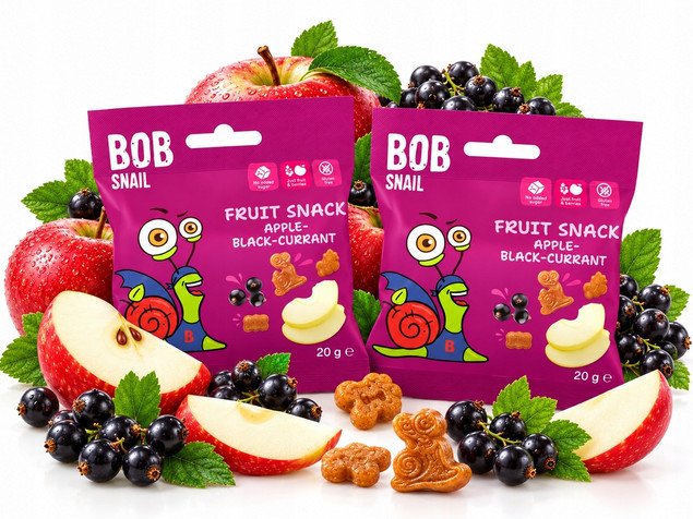 2x BOB SNAIL Żelki Owocowe JABŁKO CZARNA PORZECZKA Bez Dodatku Cukru (40g)