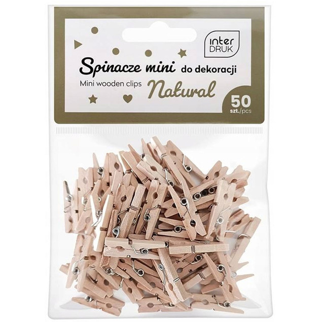 MINI SPINACZE KLAMERKI DREWNIANE 50 szt. NATURAL INTERDRUK