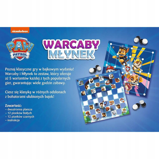 Gra Planszowa Warcaby i młynek Psi Patrol Trefl 2w1 Gry Rodzinne Trefl