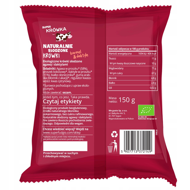 Cukierki Wegańskie Super Fudgio Karmel Daktyle Bezzmleczne BIO 150 g