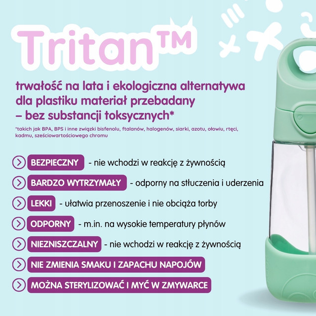 B.box Zestaw: Butelka ze Słomką 450ml + Termiczna 690ml Mint