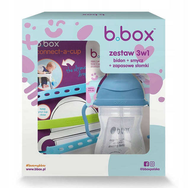 B.box Zestaw 3w1 Bidon ze Słomką 240ml + Smycz + Zapasowe Słomki Ocean Breeze