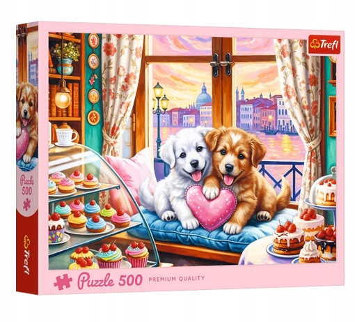 Trefl Puzzle 500 elementów Szczenięca Miłość Pieski Kawiarnia