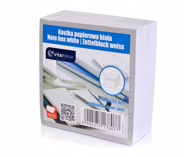 Kostka papierowa biała nieklejona Interdruk 85x85x35mm 350 karteczek