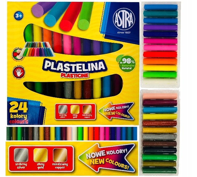 Plastelina Szkolna 24 Żywe Kolory Klasyczna Okrągła Elastyczna 3+ Astra