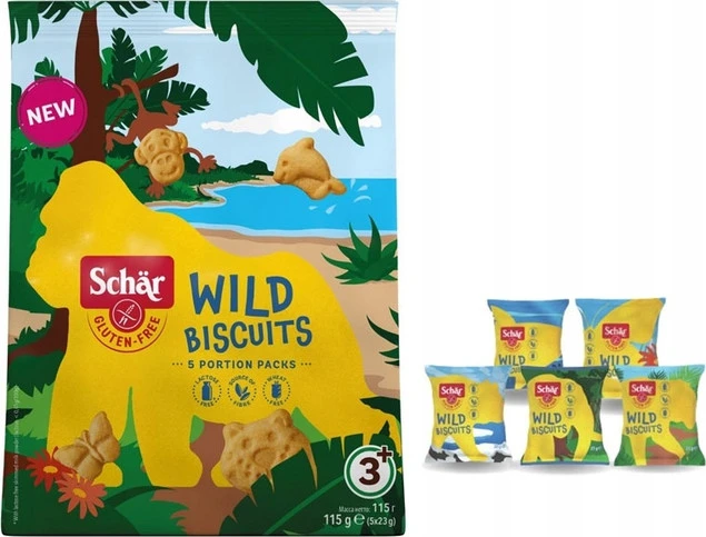 Opakowanie i herbatniki Schar Wild Biscuits