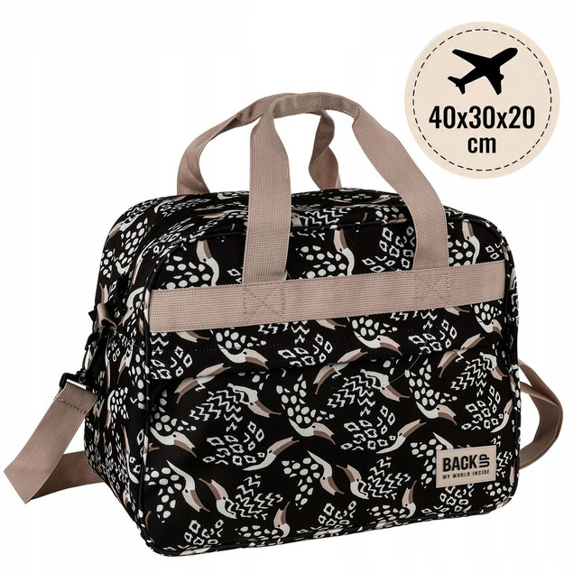 Torba podróżna BACKUP 40x30x20 kabinowa Ryanair Wizz Air tukany czarna beż