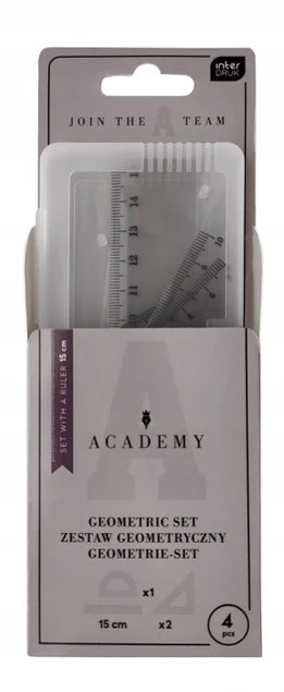 Zestaw geometryczny Interdruk w etui 4 elementy linijka 15cm ACADEMY_3