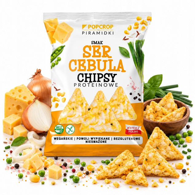 POPCROP piramidki chipsy proteinowe SER CEBULA bezglutenowe 60g