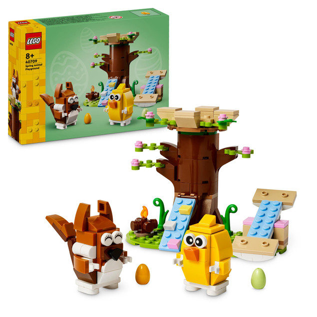 LEGO 40709 Wiosenny Plac Zabaw dla Zwierzątek: Wiewiórka, Ptak i Pisanki
