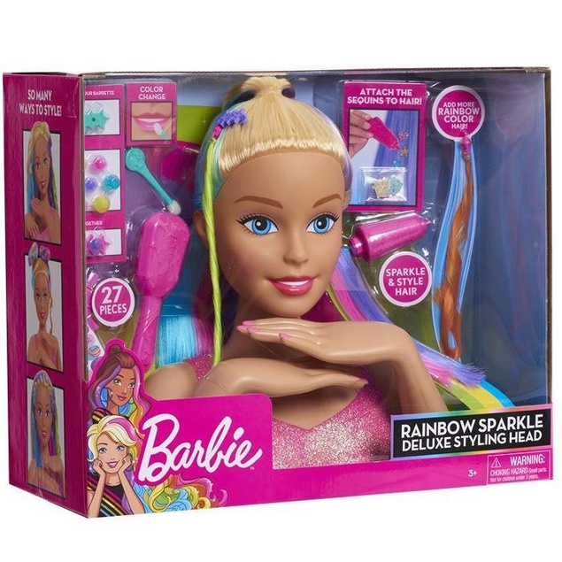 GŁOWA DO STYLIZACJI tęczowe włosy BARBIE Deluxe