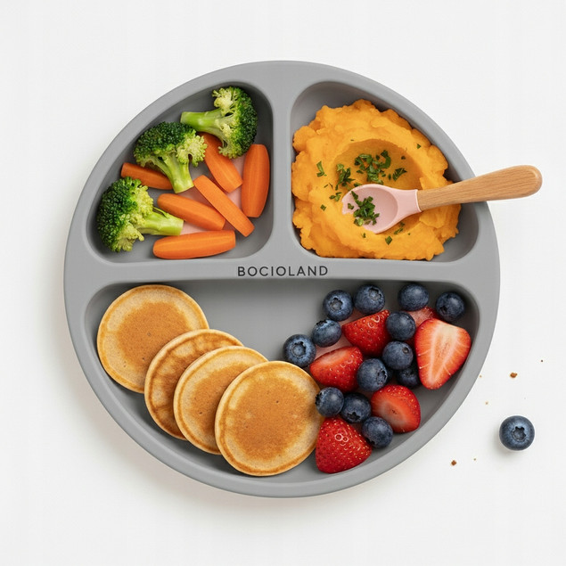 Talerzyk silikonowy z PRZYSSAWKAMI PODZIAŁKĄ dla dzieci niemowląt miseczka