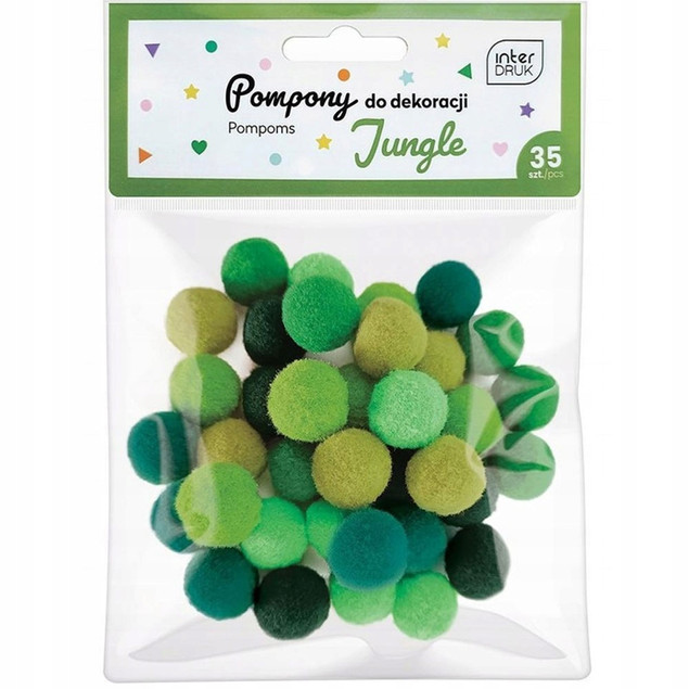 POMPONY DO DEKORACJI, PRAC PLASTYCZNYCH JUNGLE 35 szt. INTERDRUK