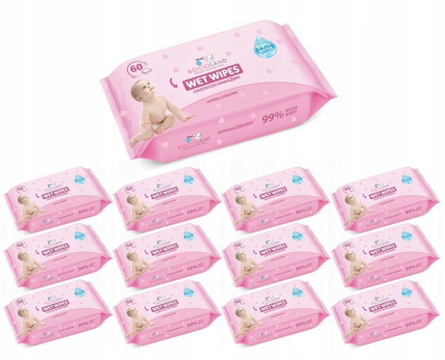 BOCIOLAND Delikatne Chusteczki Nawilżane Dla Dzieci 99% Wody 60szt. x12