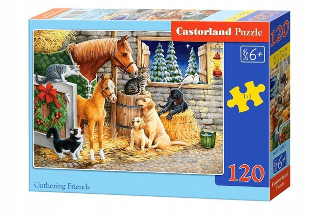 Puzzle 120 Układanka Konie ZWIERZĘTA Pieski Kotki Zima 6+ Castorland