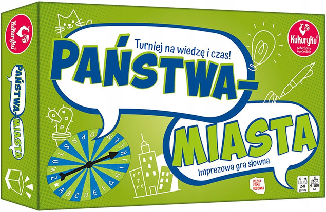 Kukuryku Państwa-Miasta 9+ Klasyczna Gra Słowna Rodzinna Imprezowa