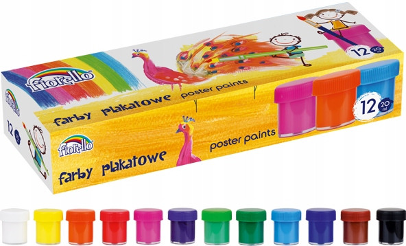 Farby Plakatowe Zmywalne 12 Kolorów 20ml. Fiorello