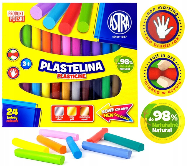 Plastelina Szkolna 24 Żywe Kolory Klasyczna Okrągła Elastyczna 3+ Astra