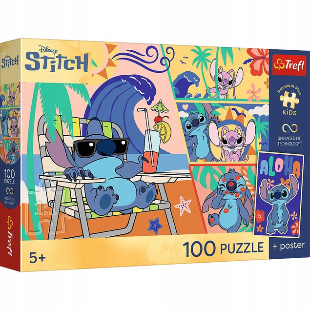 Trefl Puzzle UFT, Lilo&Stitch 100 el. Plażowe dni + kolekcjonerski plakat