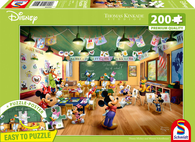 Puzzle 200 el. Disney Myszka Miki & Minnie w Szkole Thomas Kinkade Schmidt ZIELONE PUZZLE Premium Quality