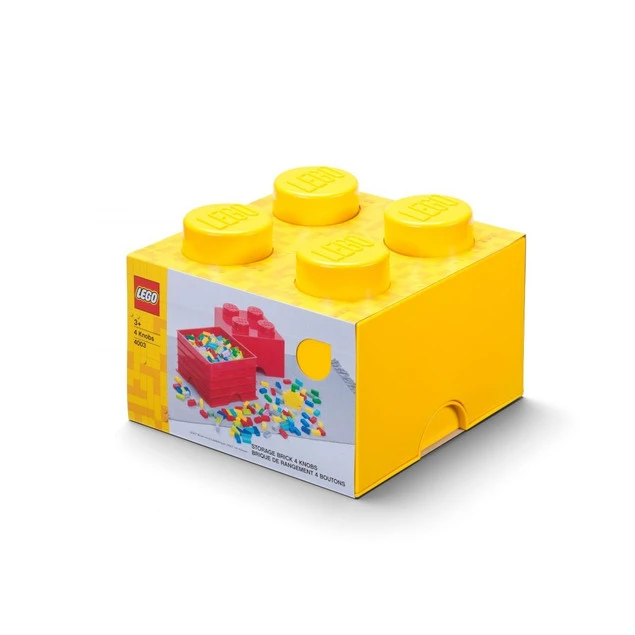 Żółty pojemnik LEGO klocek 4 z otwartym wiekiem