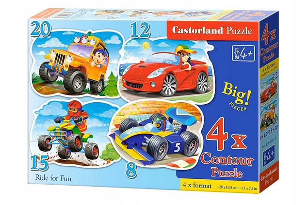 Puzzle 4w1 Układanka dla 4 Latka SAMOCHODY Pojazdy Auta Quad 4+ Castorland